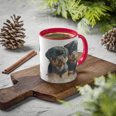 Rottweiler Pupies - Color Accent Mugs, 11oz